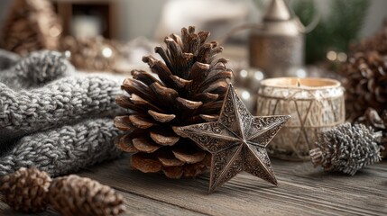 christmas decoration with pinecone and star