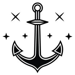 Nautical anchor tattoo design with stars and crosses