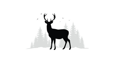 A majestic deer stands among winter trees a striking silhouette