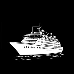 Fototapeta premium Cruise Ship Icon: White Silhouette on Black Background