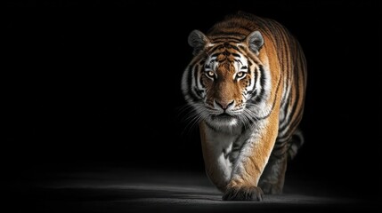 Tiger walks towards viewer