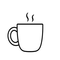 Simple Black Outline Coffee Mug Icon: Hot Beverage Symbol, Single Element, White Background