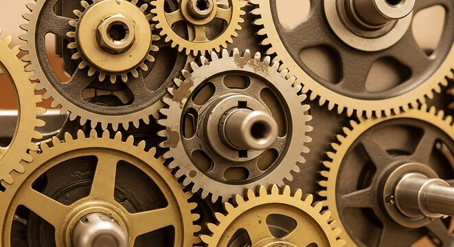 Intricate interplay of gears, cogs, and metal components in a mechanical system