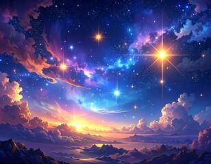 Fototapeta premium A vibrant, stylized celestial landscape