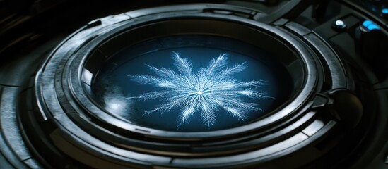 Close up of a camera lens on black background