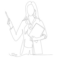 Woman in business attire holding a folder and pen in continuous line artdrawing