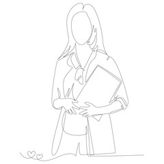 Woman in business attire holding a folder in continuous line art continuous line drawing one line art