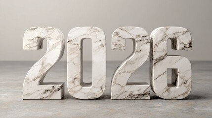 Marble 2026 year numbers on light gray floor