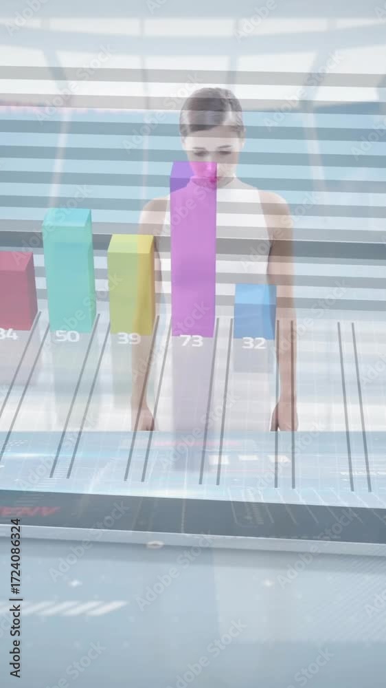 Wall mural bar graph animation over digital tablet with futuristic data interface