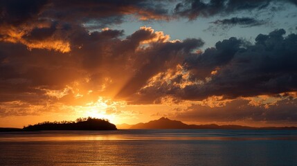 Dramatic sunset over tranquil water