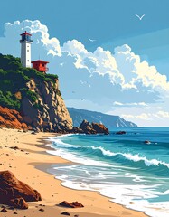 Coastal landscape with lighthouse