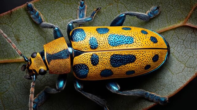 Colorful beetle on leaf