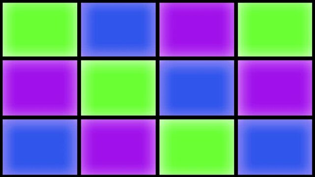 fluorescent neon disco tv video wall of alternating flashing multi-coloured squares of bright vibrant colours 4K music pop promo video wallpaper background animated motion backdrop animation