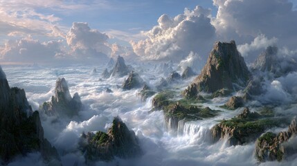 Misty mountain range, cloudscape
