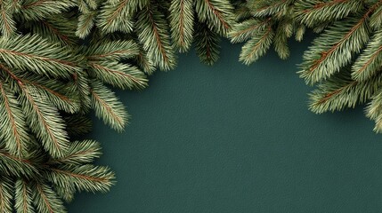 christmas fir branch frame design for a green holiday card