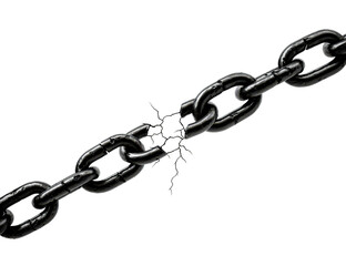 A single shiny steel chain with connected links symbolizing strength and security is isolated on a white background