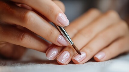 close up of manicure master covering nails with the transparent polish of female nails in a nail salon no logos no brands ar 169