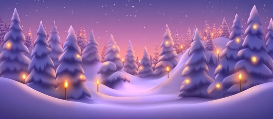 Enchanting Winter Wonderland Snow Covered Forest at Night