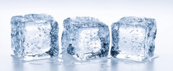 Obraz premium The Ice Cubes on a Reflective Surface with Bubbles and Melting Water