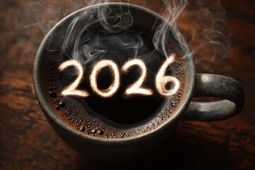 Coffee cup with 2026 written in steam