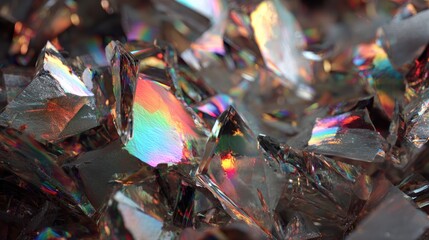 Shattered iridescent glass fragments