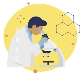 Pharmacist looking into microscope - Stock Illustration