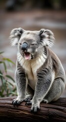 Fototapeta premium Adorable Yawning Koala A Close-Up Portrait of a Sleepy Australian Icon