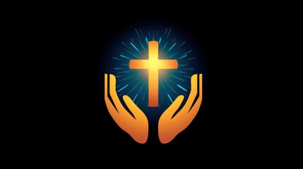 Hands gently cradle a glowing cross, radiating divine light and hope.