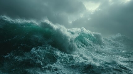Turbulent Ocean Waves Under a Stormy Sky - A Powerful Natural Scene.