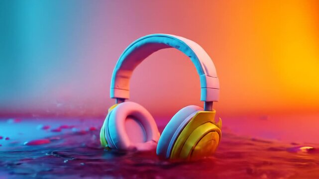 Headphones in colorful splash