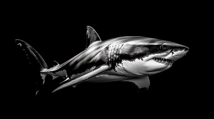 Great White Shark Swimming In Dark Waters