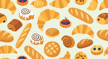 Colorful Assorted Pastries and Baked Goods Pattern for Bakery or Food Design