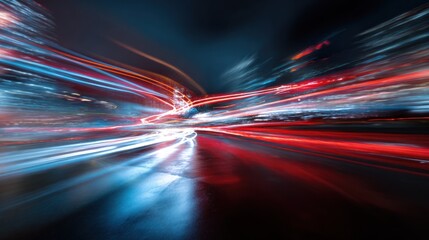 Blurry night lights streak down a highway