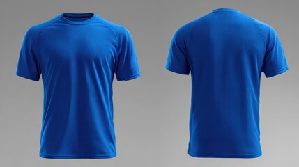 Front and back view of a vibrant blue t-shirt