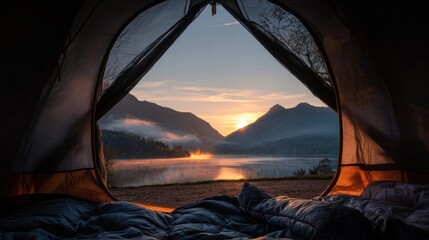 Sunrise view from inside a tent