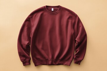 Burgundy crewneck sweatshirt, flat lay