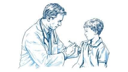 Naklejka premium Professional Male Doctor Vaccinating Boy with Syringe