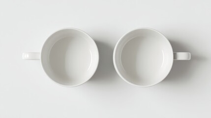 Two White Ceramic Cups on a White Background.