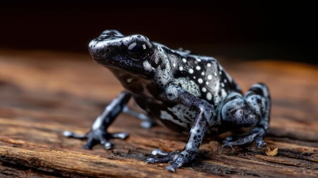 Black and white frog on wood