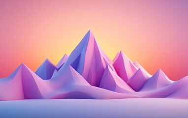 Abstract Low Poly Mountain Range Sunset Scene