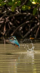 Kingfisher Diving for Fish A Stunning Moment of Nature's Beauty
