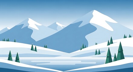 Fototapeta premium Snowy Mountain Landscape with Pine Trees and Clear Sky for Winter Travel and Nature Promotion
