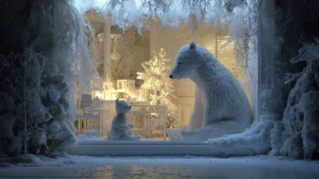 snowy christmas window display