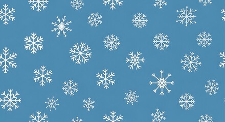 White Snowflakes Pattern on Blue Background for Winter Holiday Decoration