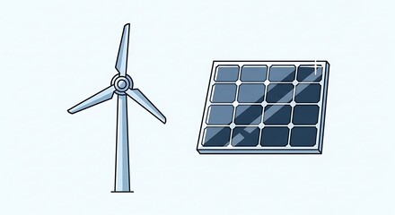Wind Turbine and Solar Panel in Clear Sky for Renewable Energy