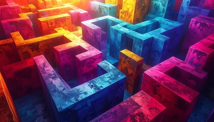 Colorful maze of abstract cubes