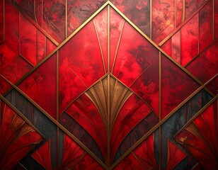 Geometric red and gold art deco design