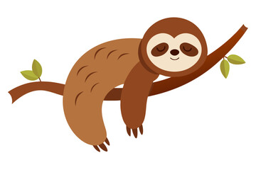 Obraz premium A sleepy sloth hanging on a tree branch