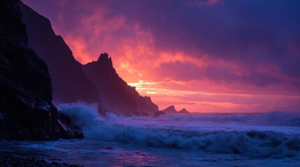 Dramatic sunset over rugged coast (1)