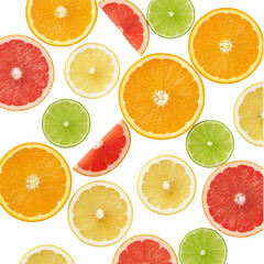 Fototapeta premium Colorful slices of citrus fruits arranged on a transparent background 